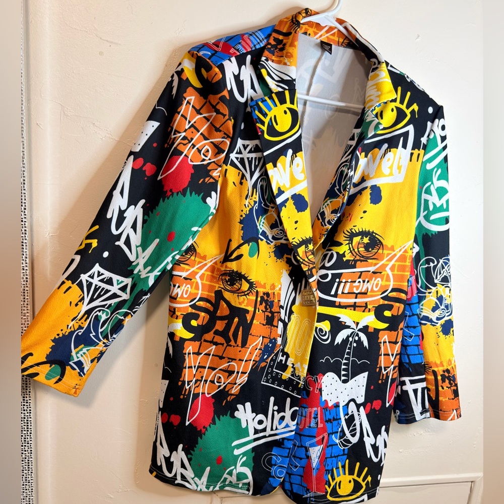 SHEIN Multi-Color Graffiti Print Blazer